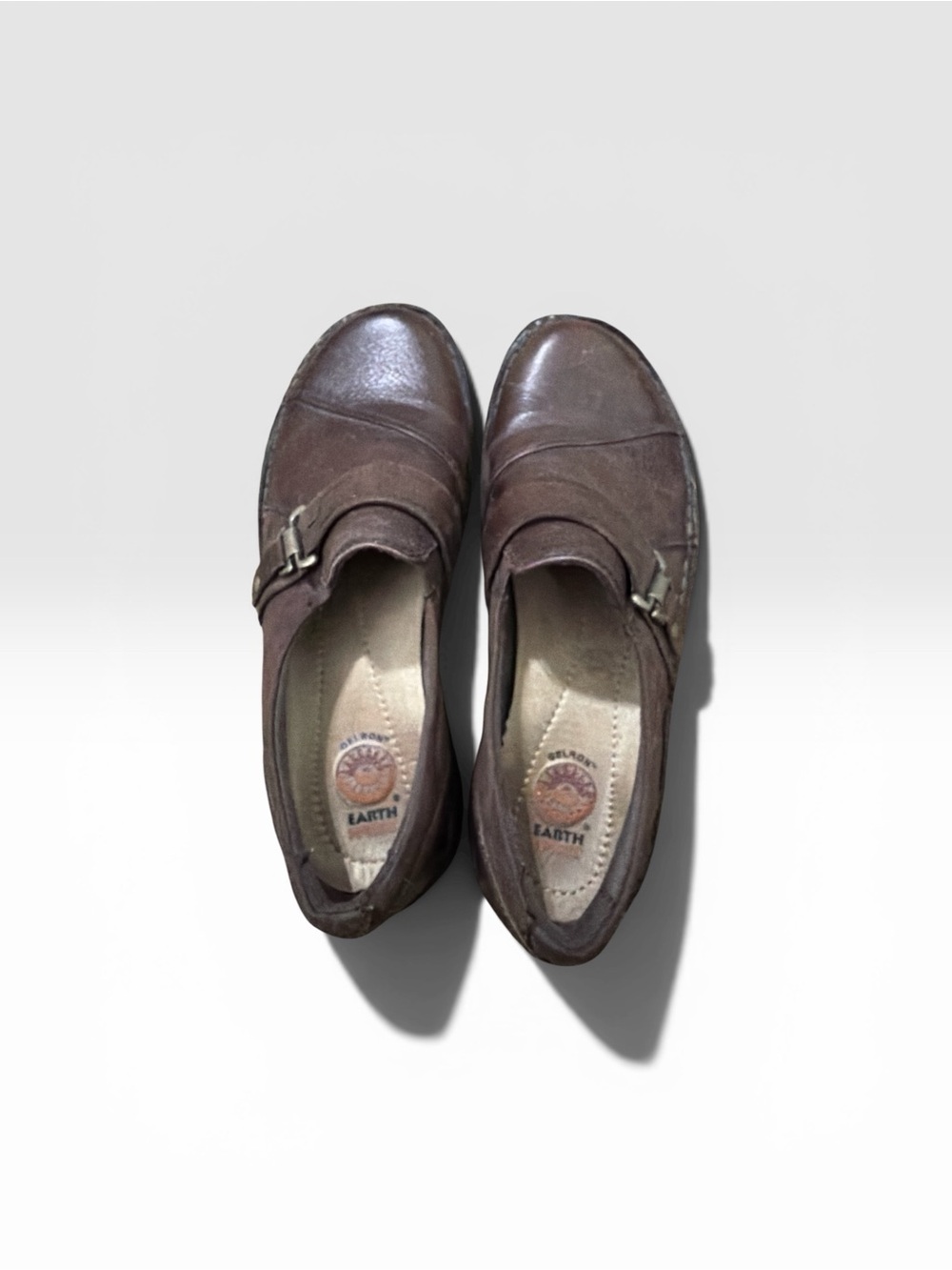 Earth Origins Brown Leather Slip-On Loafers with Buckle